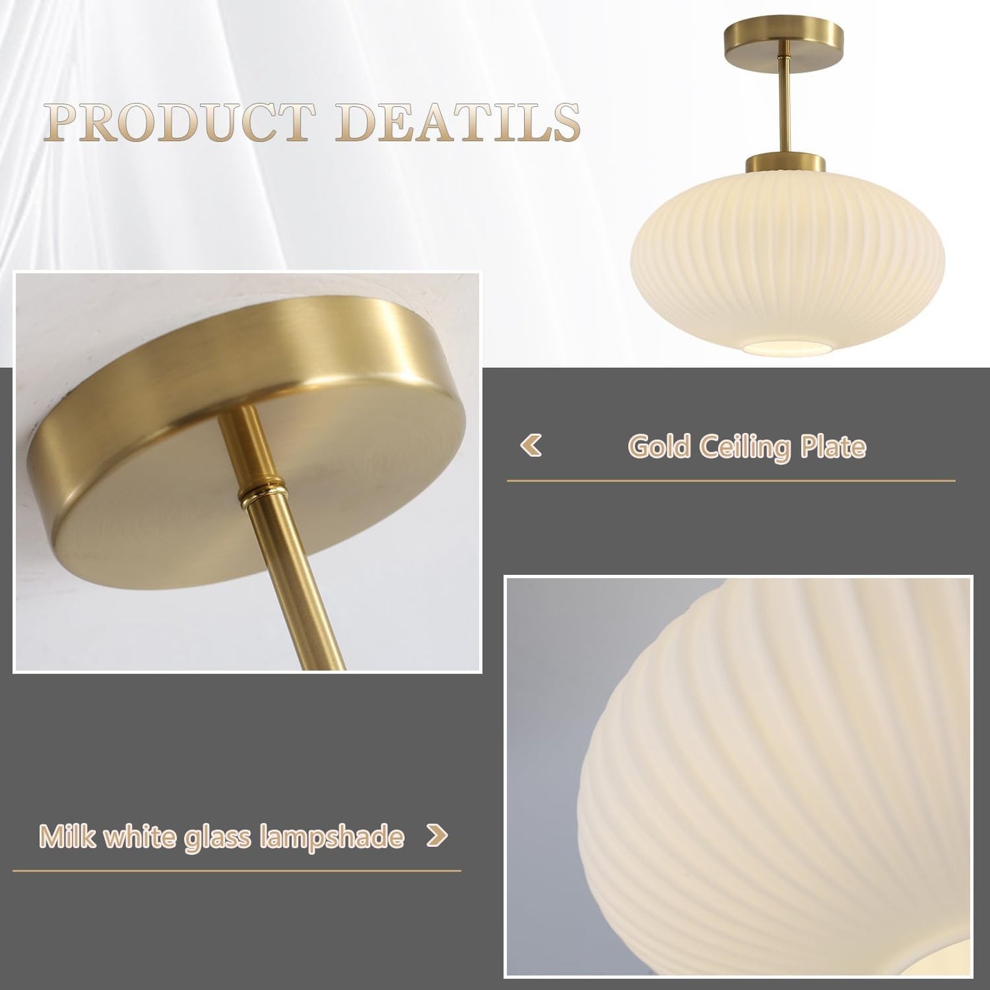 Jorik Natural Green Ribbed Glass Oval Ceiling Light