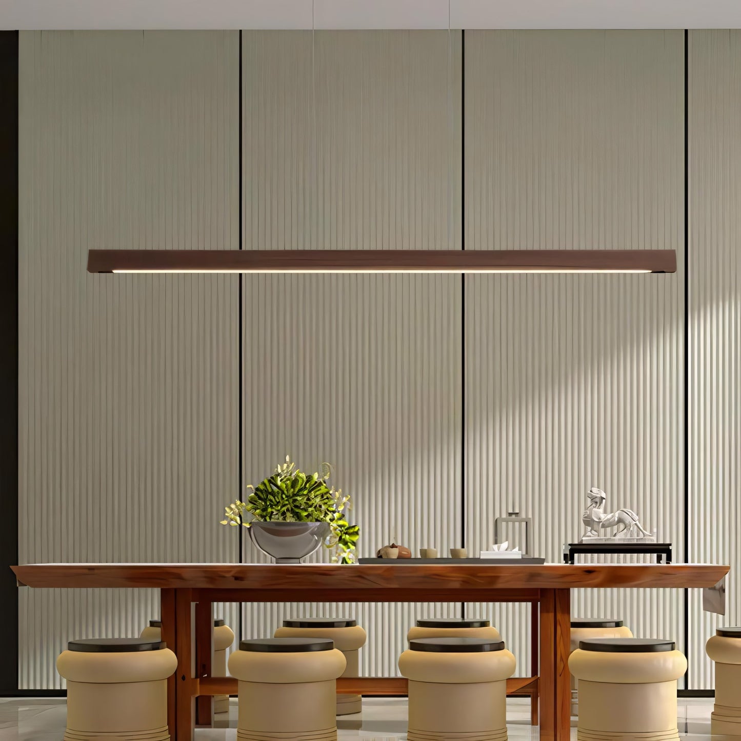 Quorix Log Style Wood Led Linear Pendant Light With Remote Control