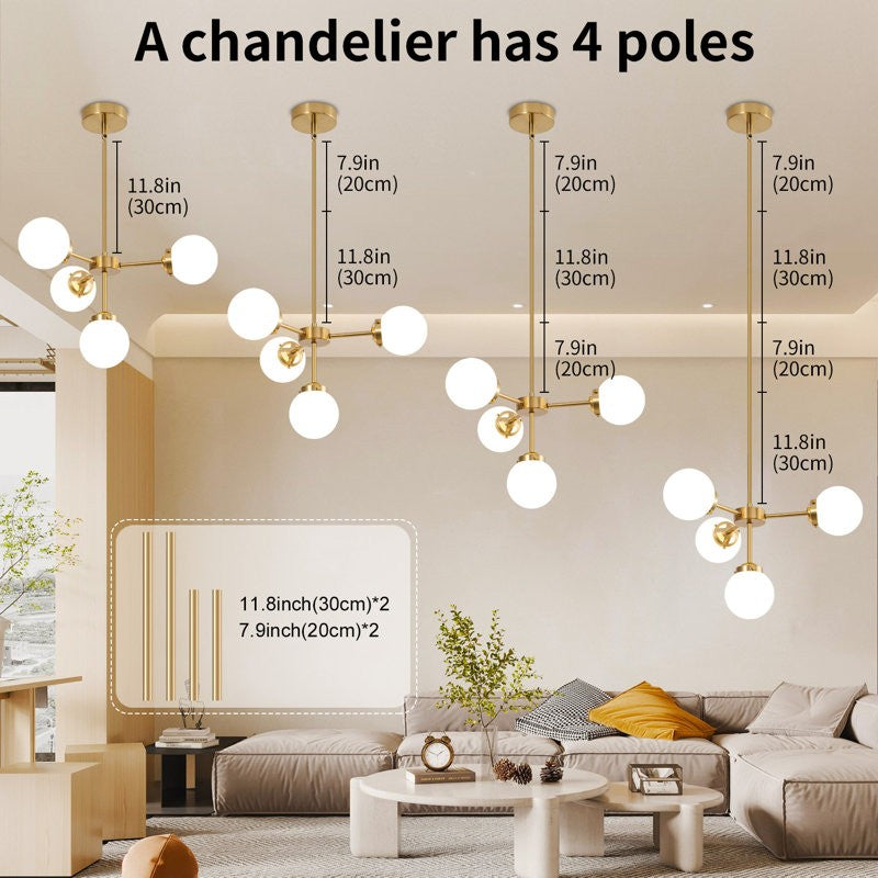 Aelithor 4 Light Opal White Glass Globe Chandelier