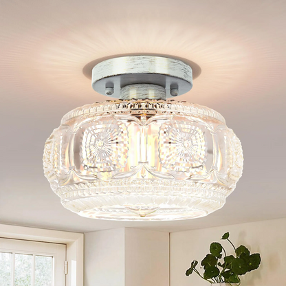 Ixionis Retro Carved Glass Semi Flush Ceiling Light