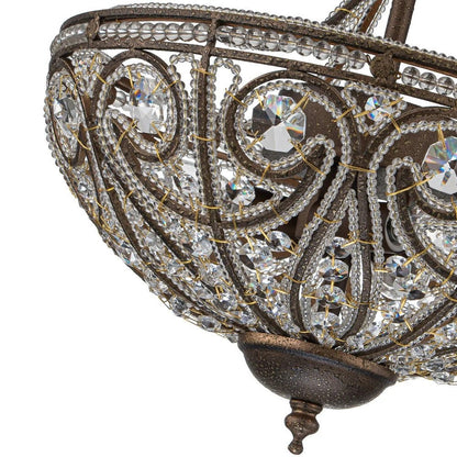 Ive Vintage Bronze Bowl 3-Light Crystal Semi Flush Ceiling Light