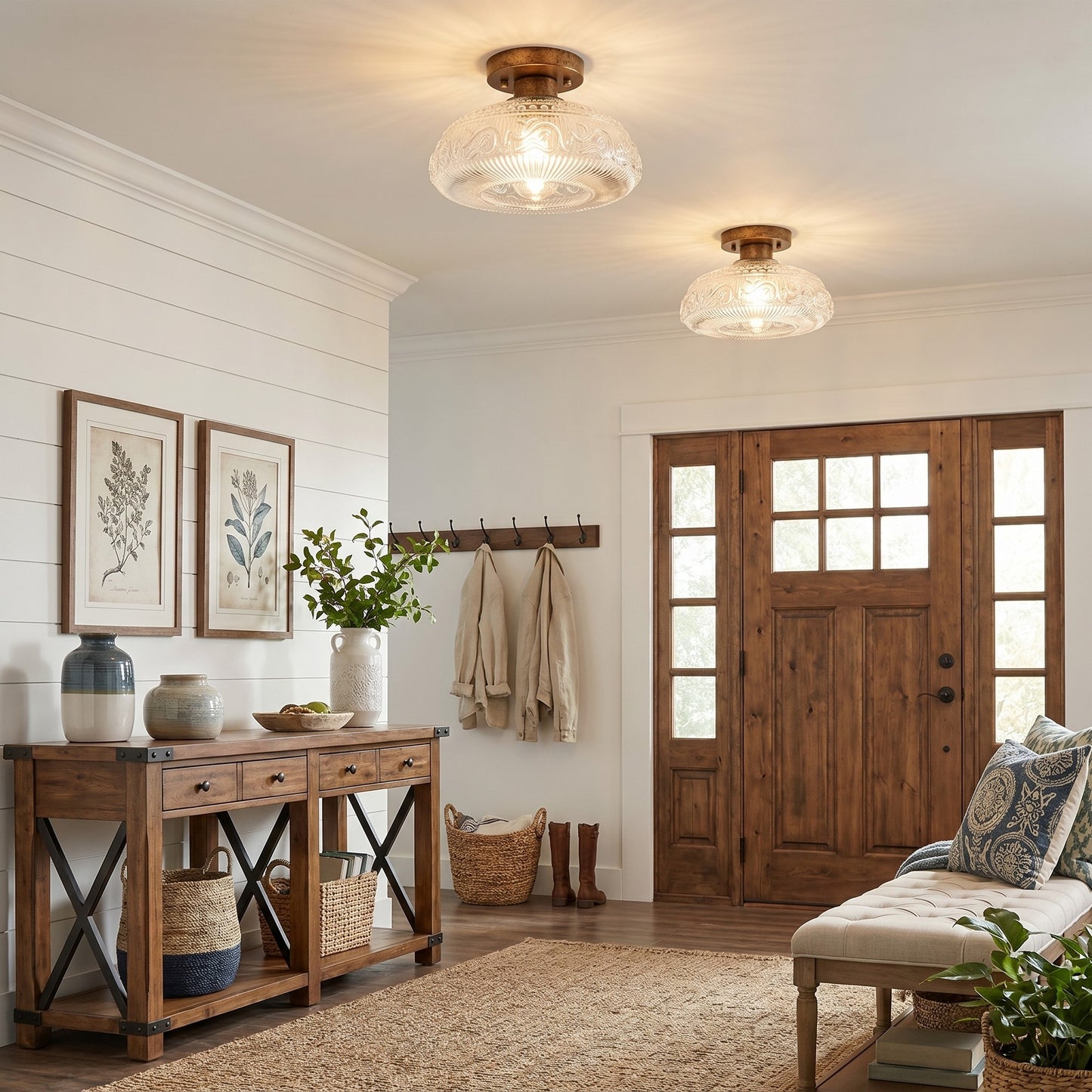 Cassandra American Country Patterned Glass Ceiling Light