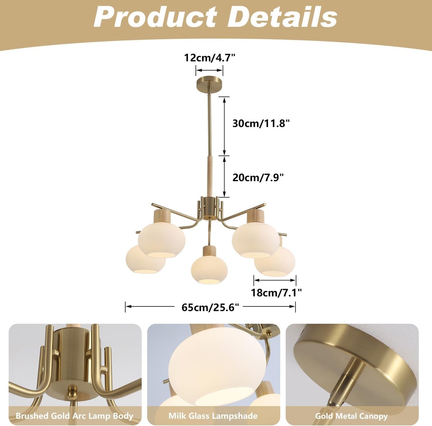 Jesper Gold Modern Frosted Glass Chandelier