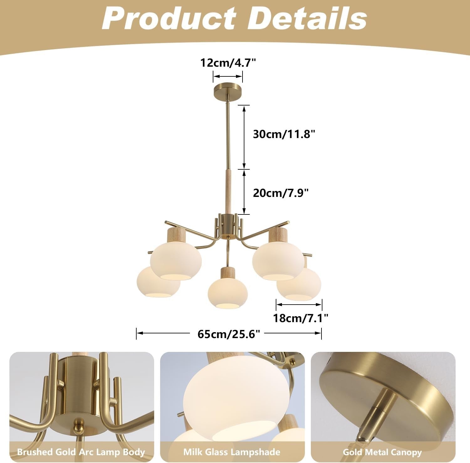 Jesper Gold Modern Frosted Glass Chandelier