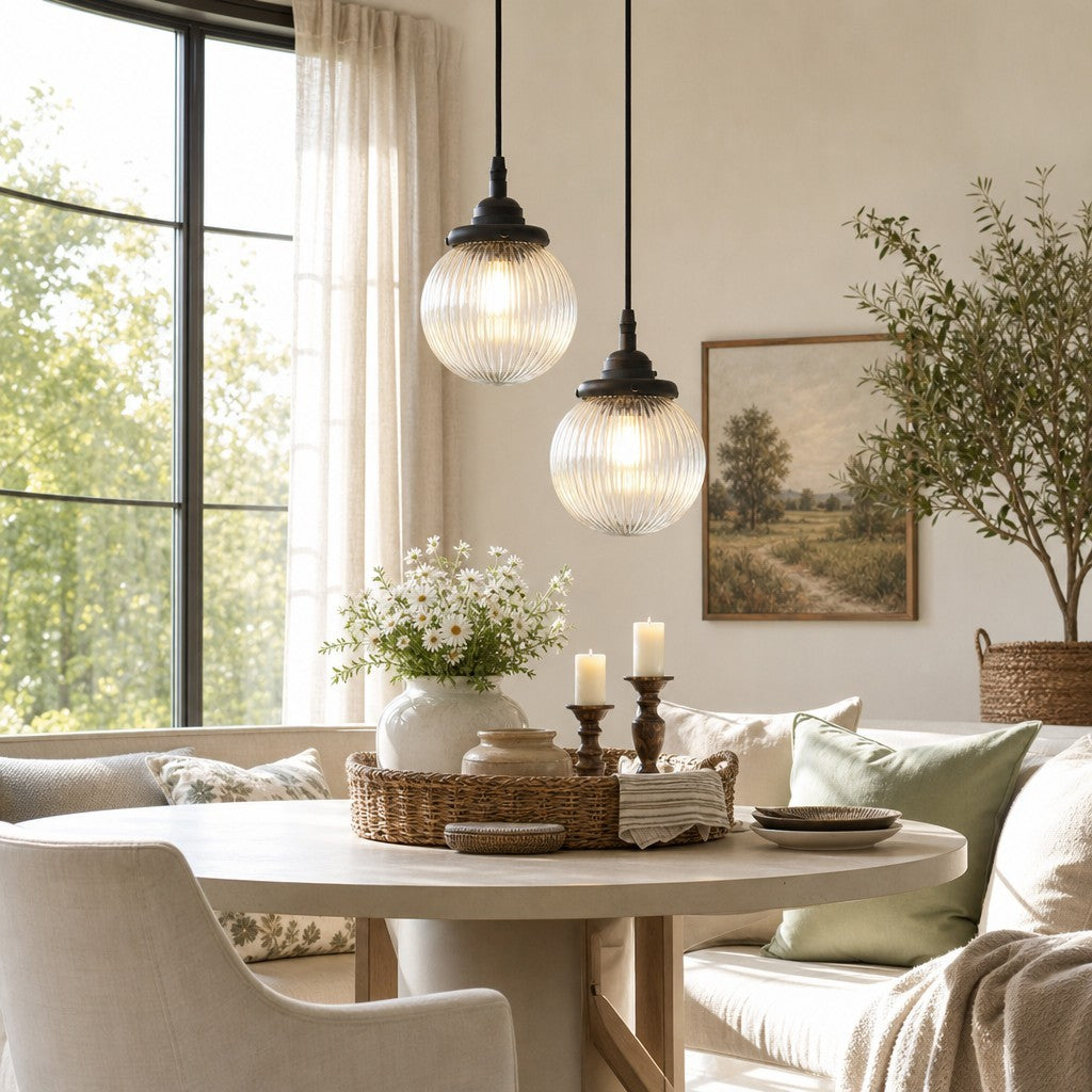 Meliora Rustic Ribbed Glass Globe Pendant Light