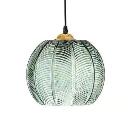 Yasmine Vintage Green Ribbed Glass Hanging Lamp