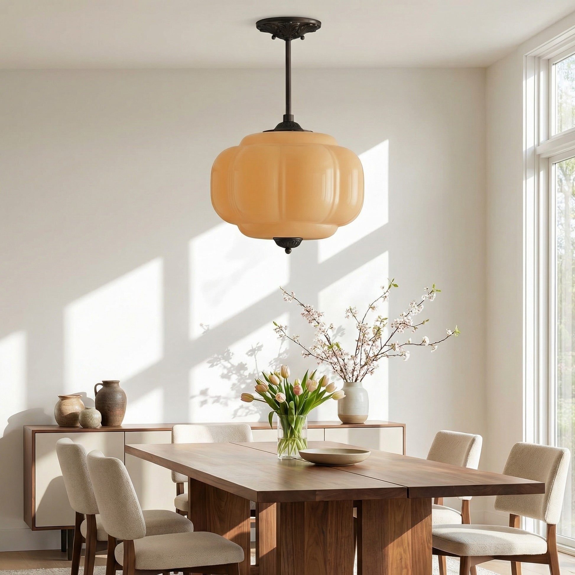 Vortan Antique Brass Green Glass Semi-Flush Mount Eloise Pendant Lamp