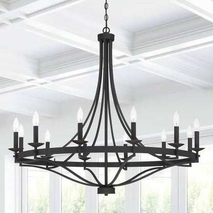 Adele Farmhouse Black Metal Wagon Wheel Chandelier