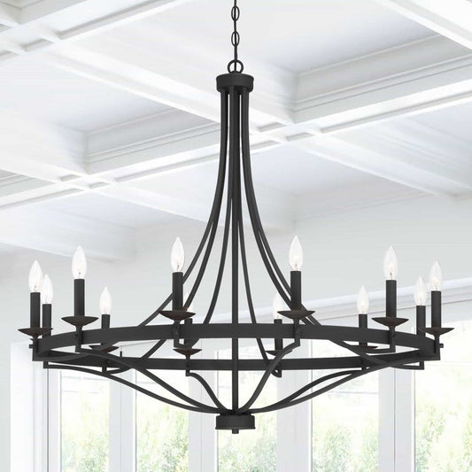 Adele Farmhouse Black Metal Wagon Wheel Chandelier