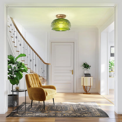 Ixionis Stained Engraved Pattern Glass Flush Mount Ceiling Light