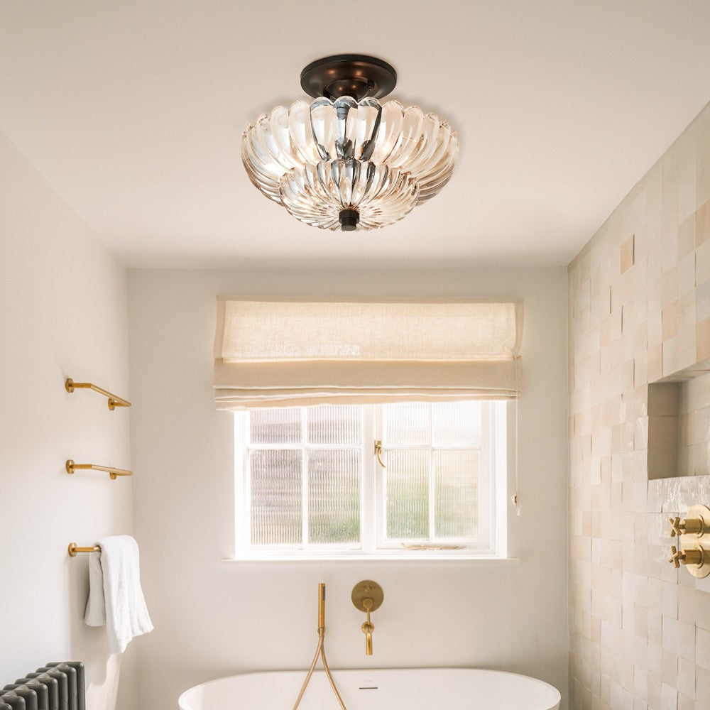 Raveena Vintage Amber Glass Semi Flush Mount Floral Ceiling Light