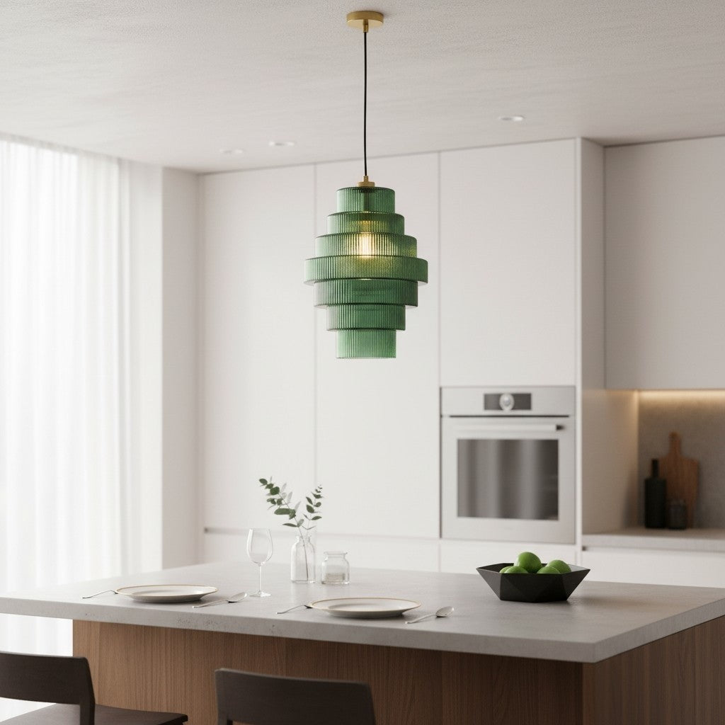 Kaelyn Bottle Shade Stained Striped Glass Pendant Light
