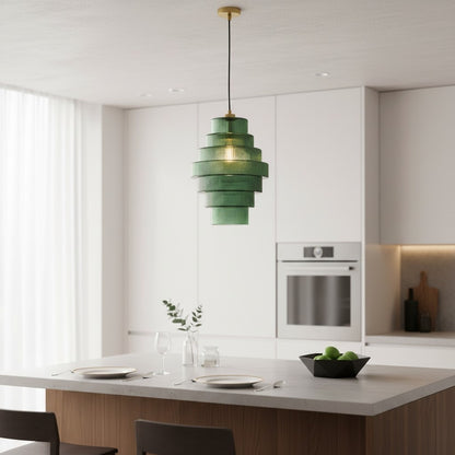 Kaelyn Bottle Shade Stained Striped Glass Pendant Light