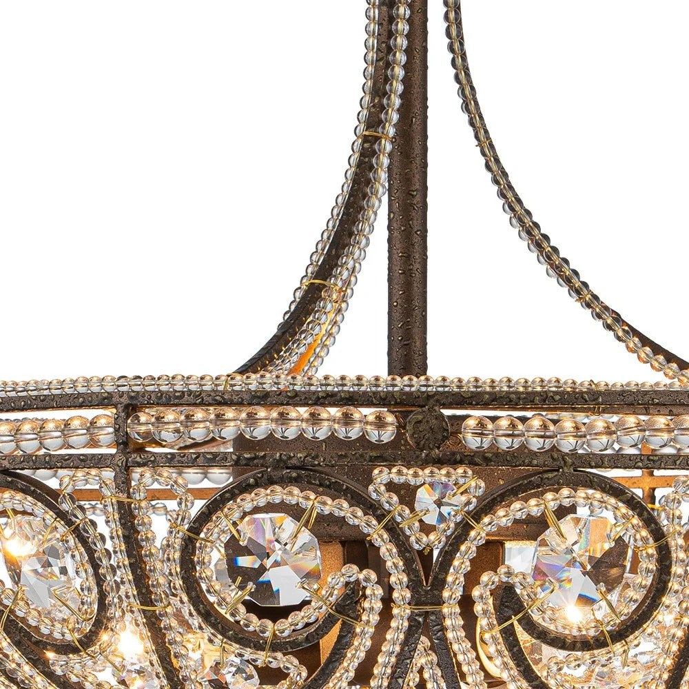 Ive Vintage Bronze Bowl 3-Light Crystal Semi Flush Ceiling Light