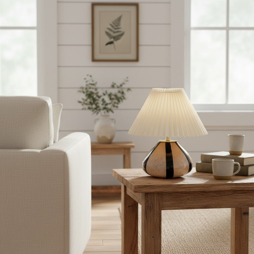 Solivian Vintage Pleated Cavolo Ceramic Table Lamp