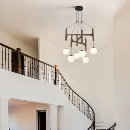 Astraea Farmhouse Wooden Branch Milk Glass Globe Chandelier