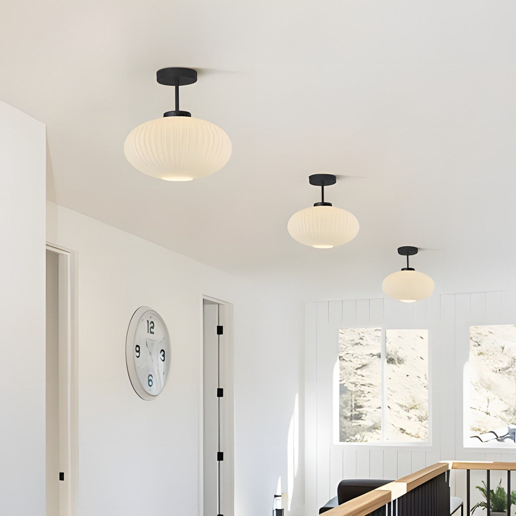 Jorik Natural Green Ribbed Glass Oval Ceiling Light