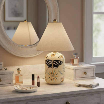 Thalira Vintage Ceramic Linen Table Lamp