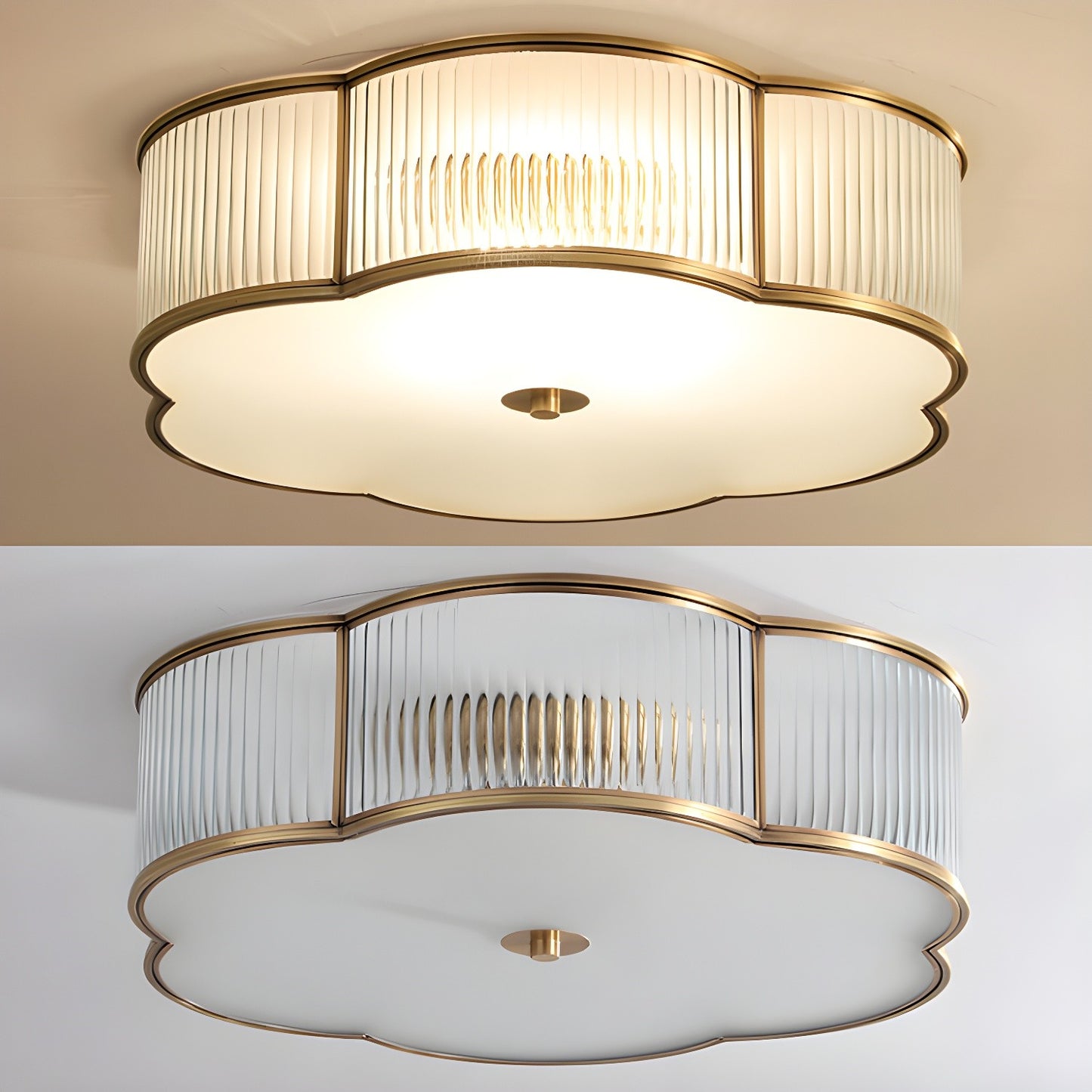 Marcela Traditional Brass Flower Ribbed Glass Ceiling Light