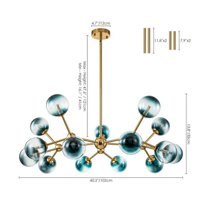 Taryn 15 Light Teal Colored Globe Glass Chandelier