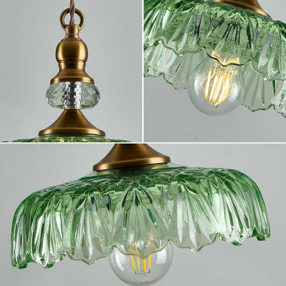 Jaime Antique Brass and Glass Flower Pendant Light