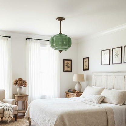 Elegant Eloise Scallop Milk Glass Semi-Flush Mount Ceiling Light - Vintage Brass Frame and Pumpkin Shape