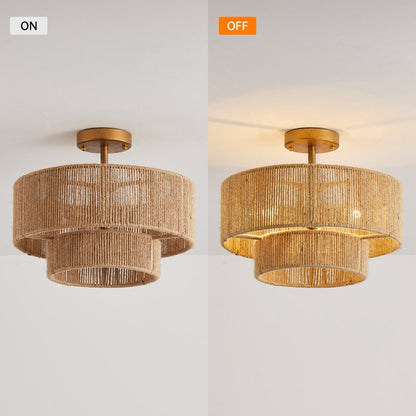 Ivon Handwoven Jute Rope Double Drum Ceiling Light