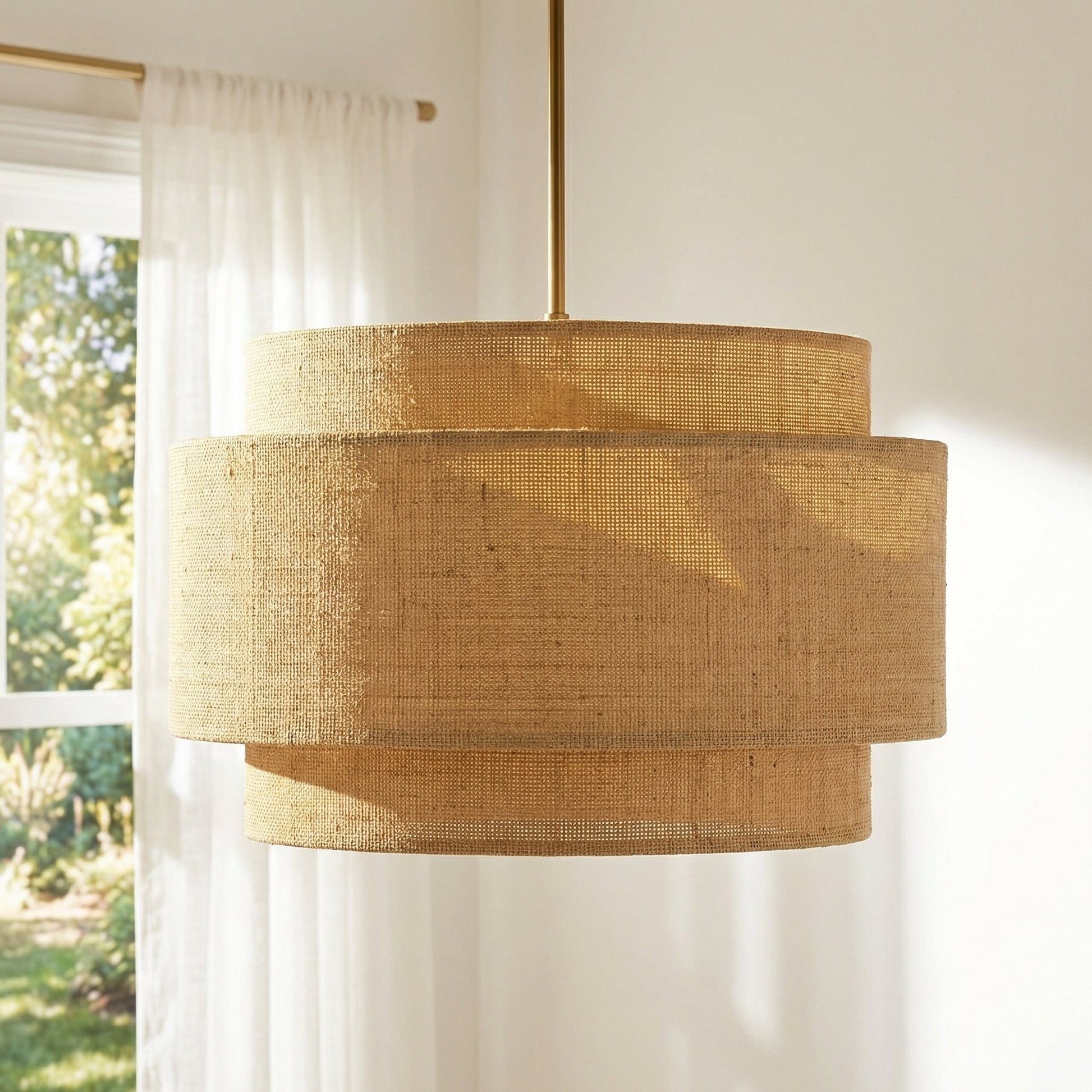 Orlaith Bohemian Rattan Tiered Drum Pendant Light