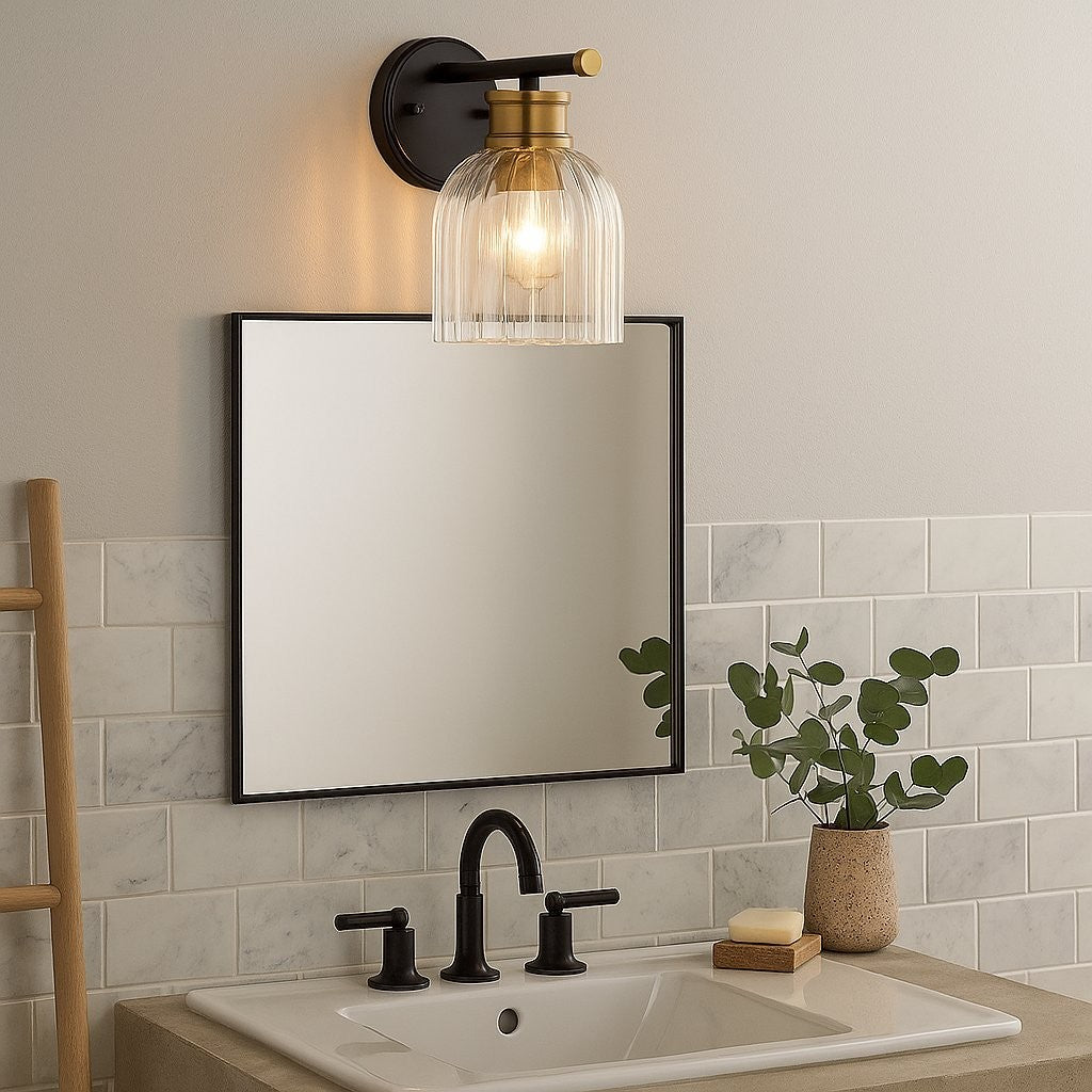 Lucienne Modern 9” Black Ribbed Glass Wall Light