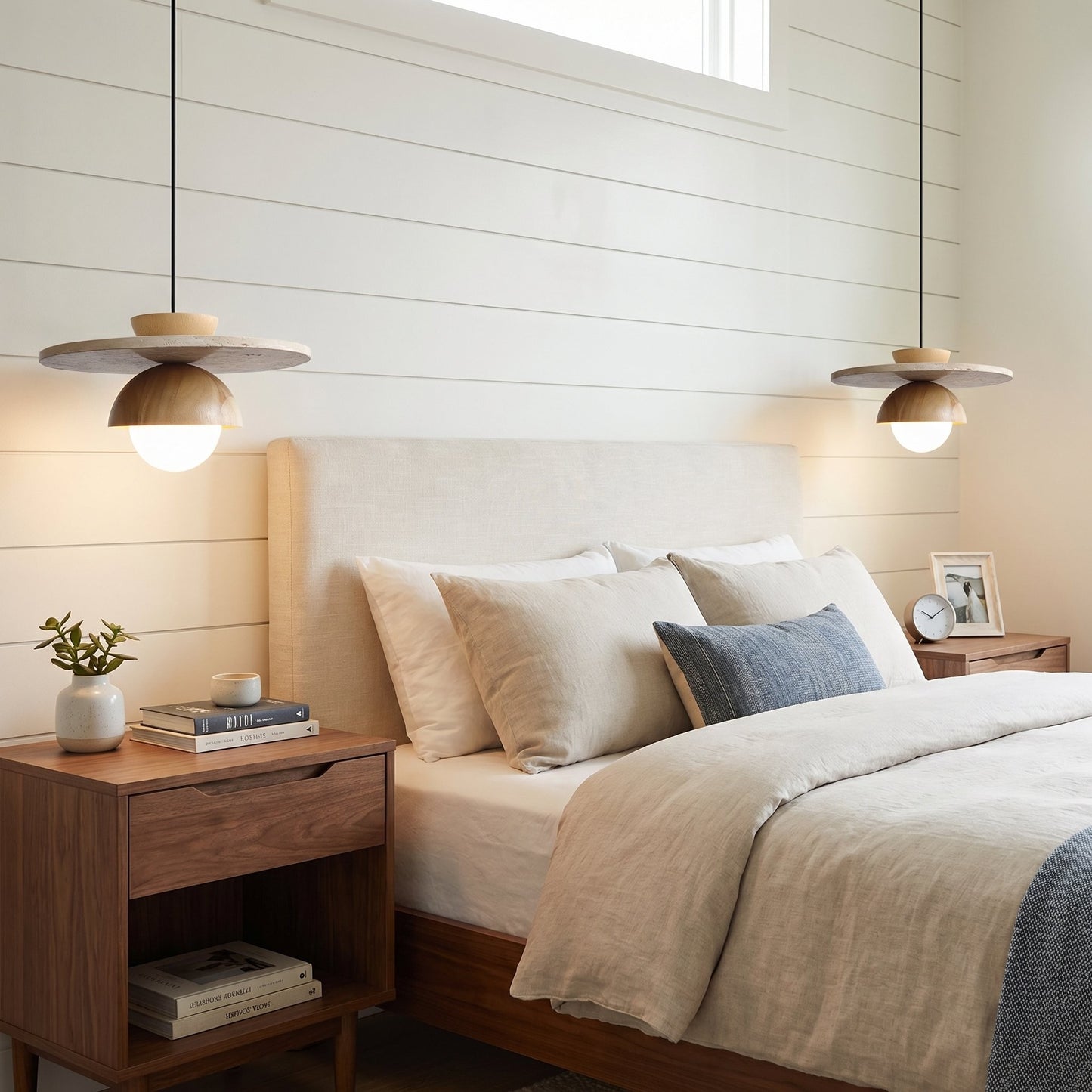 Dagan Wabi-Sabi Travertine Wood Globe Pendant Lamp