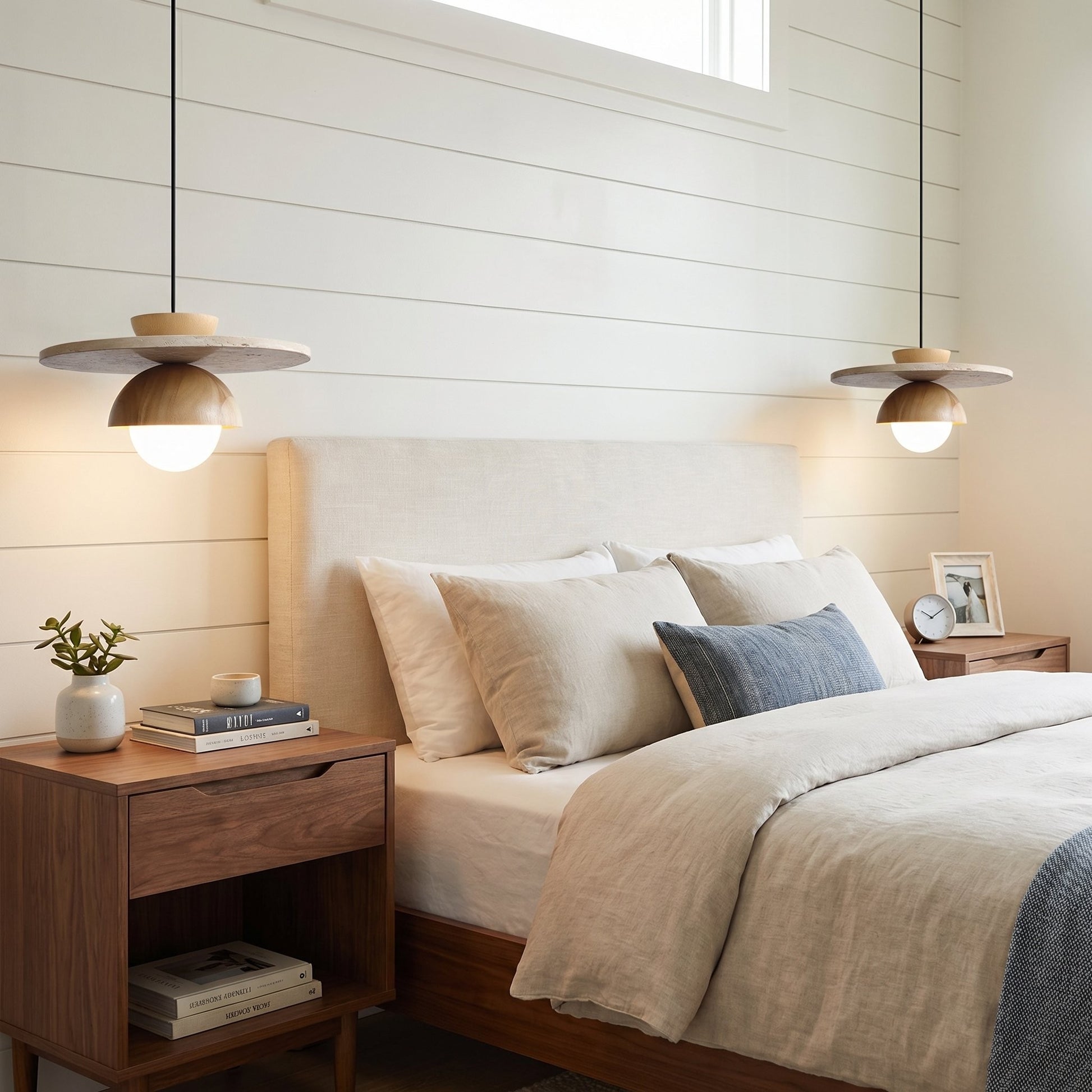 Dagan Wabi-Sabi Travertine Wood Globe Pendant Lamp