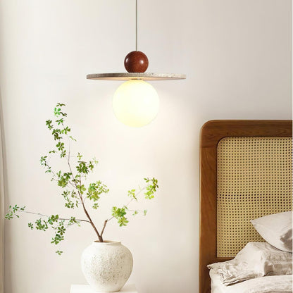 Jeremiah Cream Style Flying Disc Travertine Pendant Light