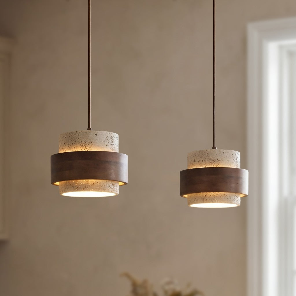 Timothy Wabi Sabi Cylindrical Travertine Pendant Light