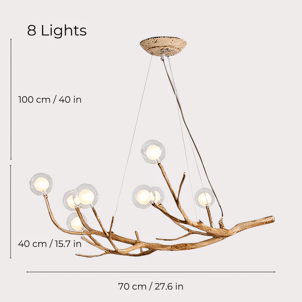 Damian Rustic Tree Branch Chandelier with Bubble Glass Lamp Shades