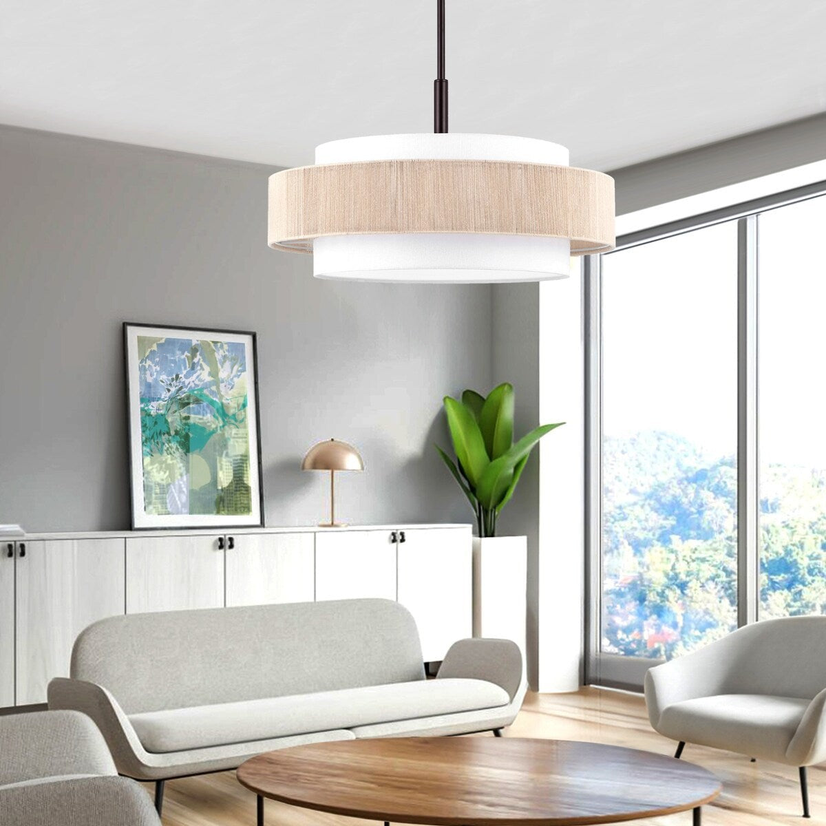 Tim Scandinavian Tiered Fabric Drum Chandelier