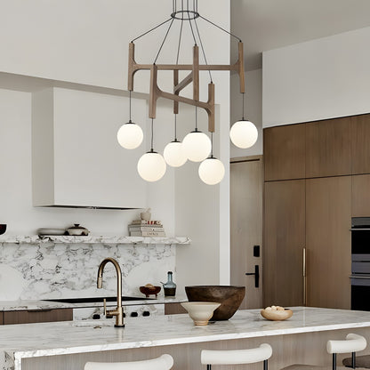 Astraea Farmhouse Wooden Branch Milk Glass Globe Chandelier