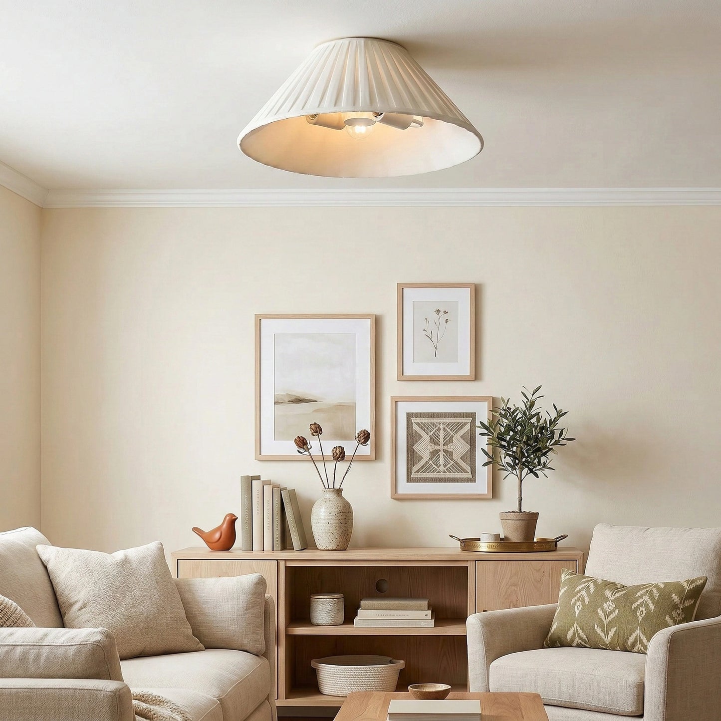 Zephiris Vintage Pleated Fabric Cone Ceiling Light