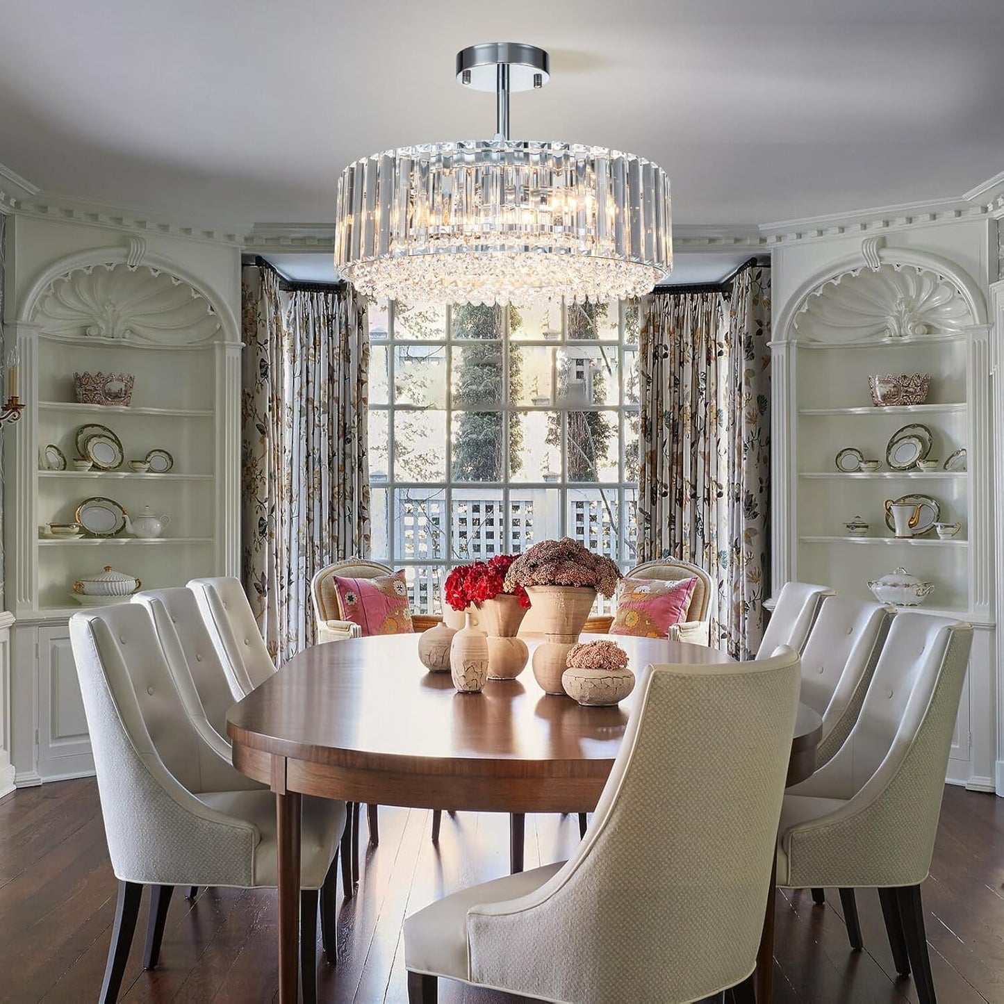 Ryxar Round Ribbed Crystal Semi Flush Mount Light