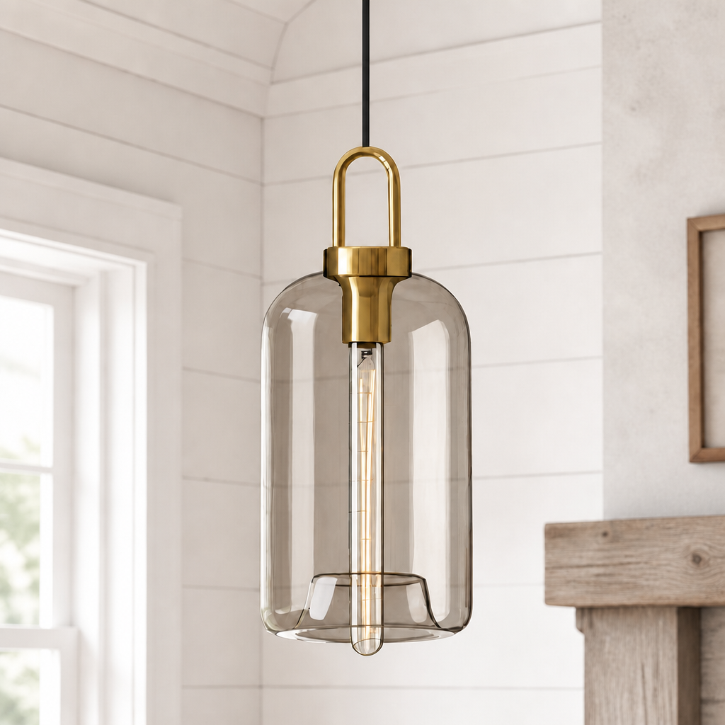 Vylith Brass Cognac Glass Single Hanging Lamp