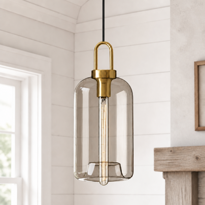 Vylith Brass Cognac Glass Single Hanging Lamp