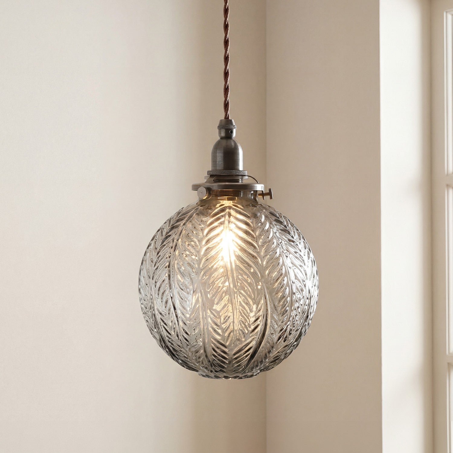 Logana Vintage Feather Texture Glass Globe Pendant Light