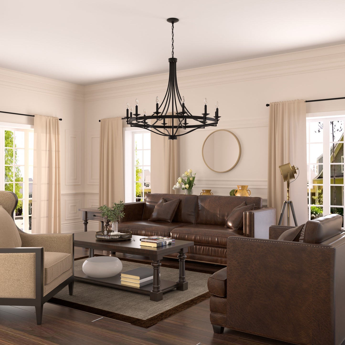 Adele Farmhouse Black Metal Wagon Wheel Chandelier