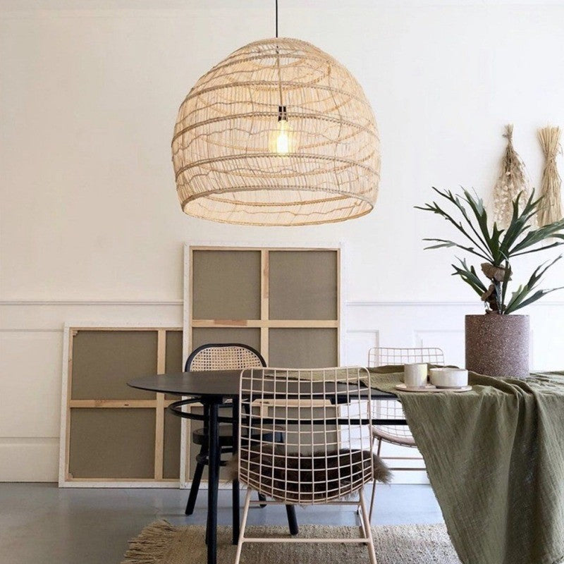 Juno Scandinavian Boho Woven Wicker Rattan Pendant Light