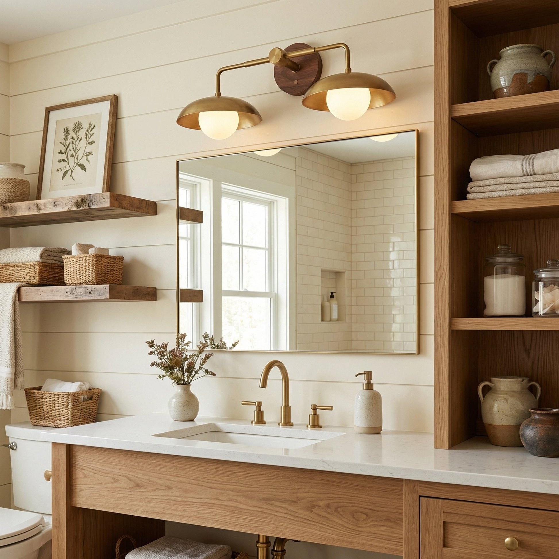 Katya Mid-century Wood Metal Double Dome Wall Sconce