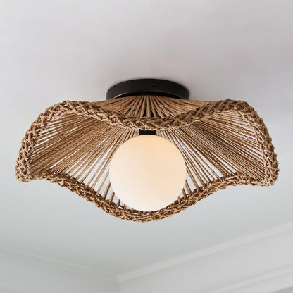Lovary Bohemian Rattan Flower Flush Mount Ceiling Light