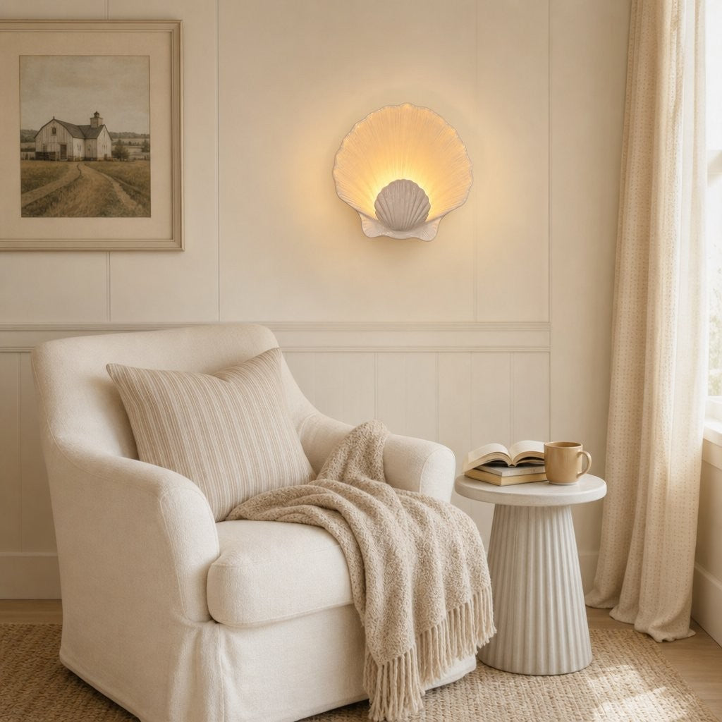 Kristian French Vintage Ceramic Cream Shell Wall Sconce