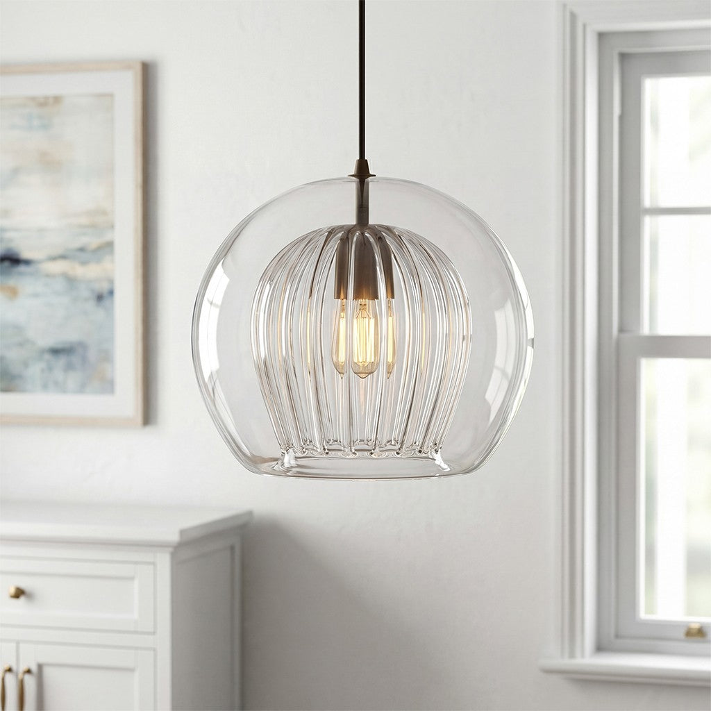 Nyxio Pleated Globe Glass Pendant Light