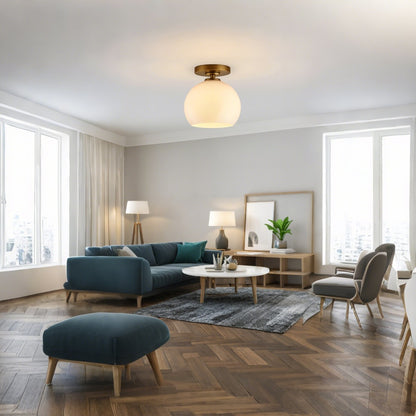 Pawson Minimalist Round Glass Brass Flush Mount Ceiling Light