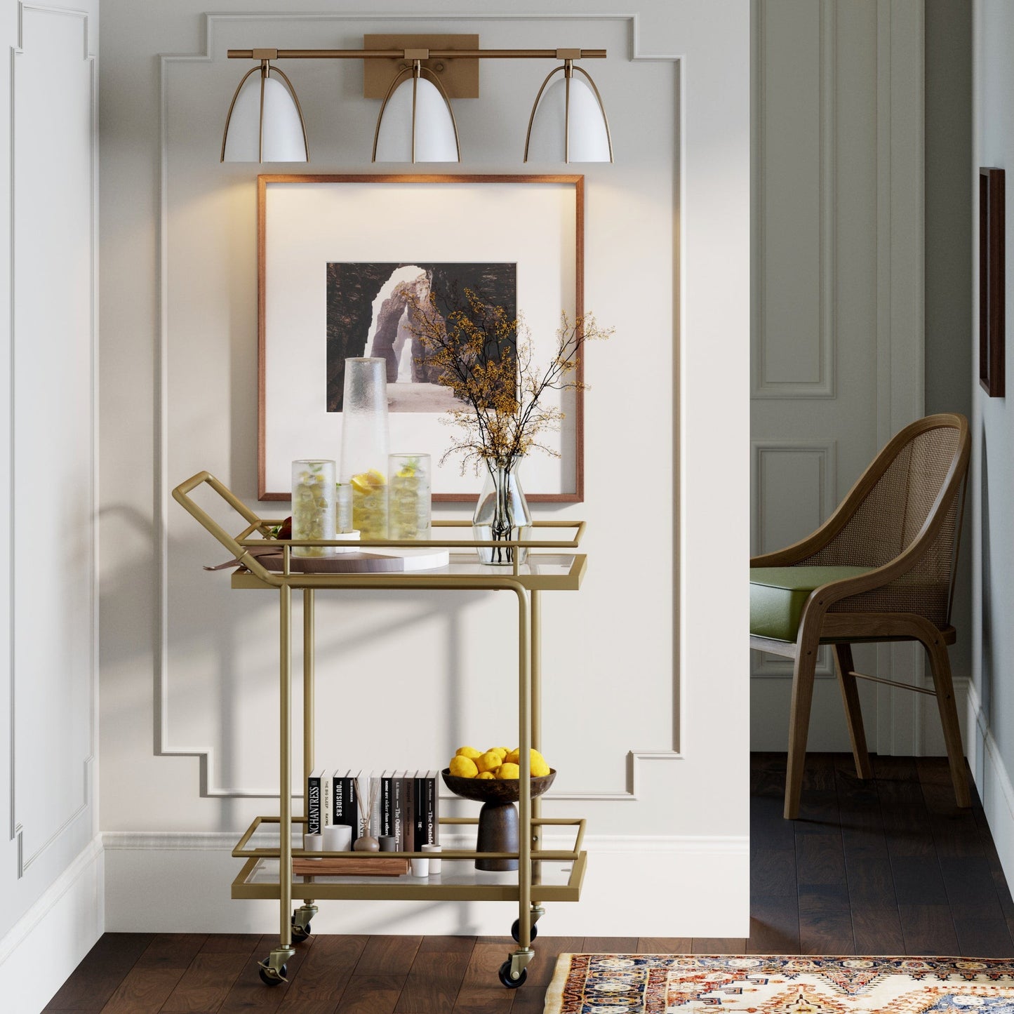Glyntor 3 Light Metal White Cage Bathroom Vanity Light