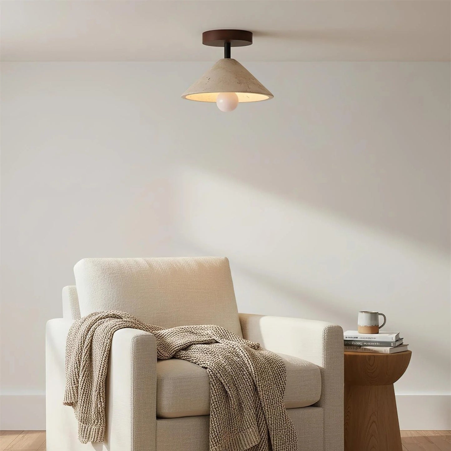 Katharine Minimalist Cone Shade Travertine Ceiling Lamp